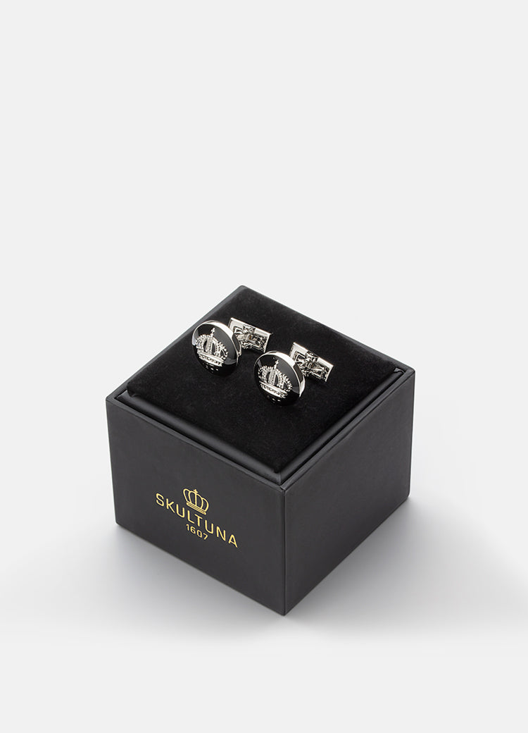 Cufflinks | Skultuna Crown | Silver Plated | Baroque Black - STOCKHOLM 