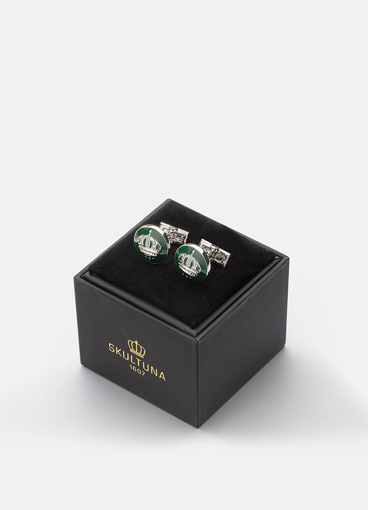 Cufflinks | Skultuna Crown | Silver Plated | British Racing Green - STOCKHOLM 