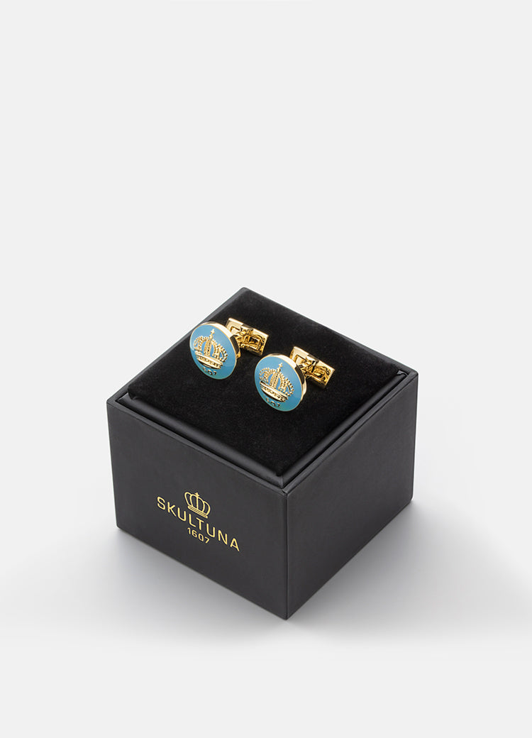 Cufflinks | The Skultuna Crown Gold | Gustavian Light Blue - STOCKHOLM 