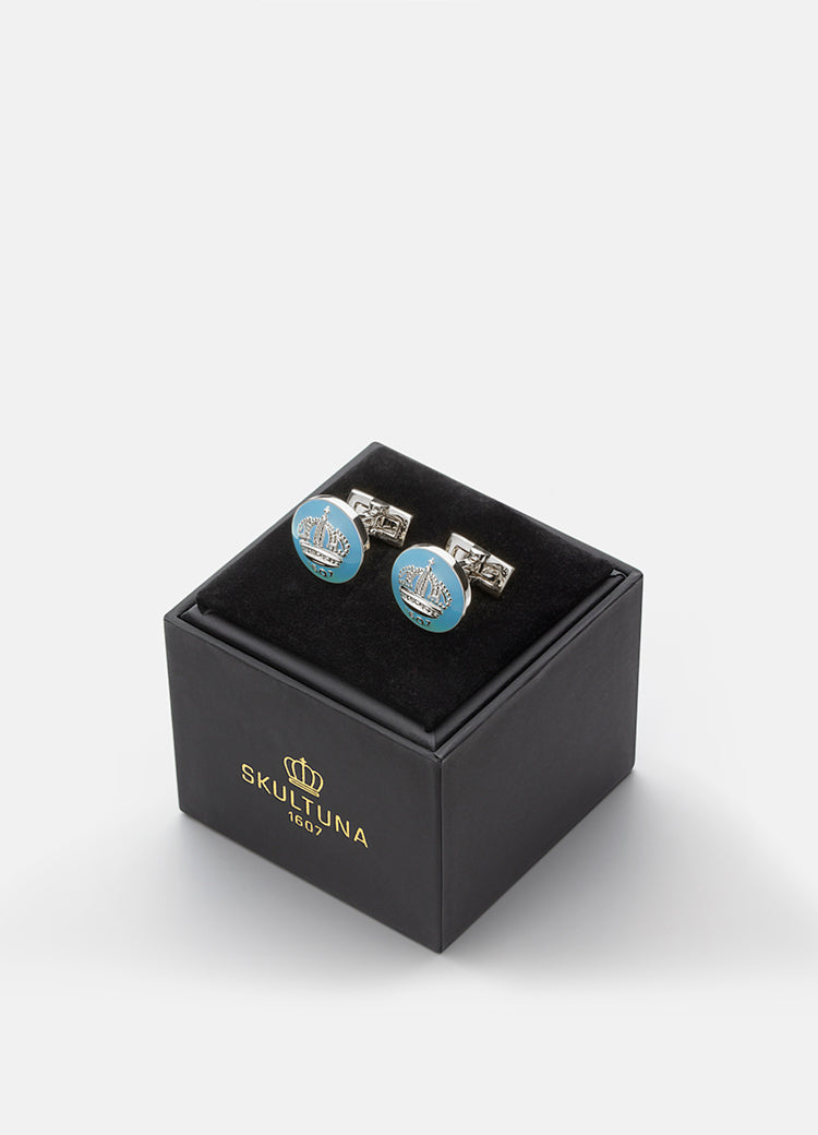 Cufflinks | Skultuna Crown | Silver Plated | Gustavian Light Blue - STOCKHOLM 