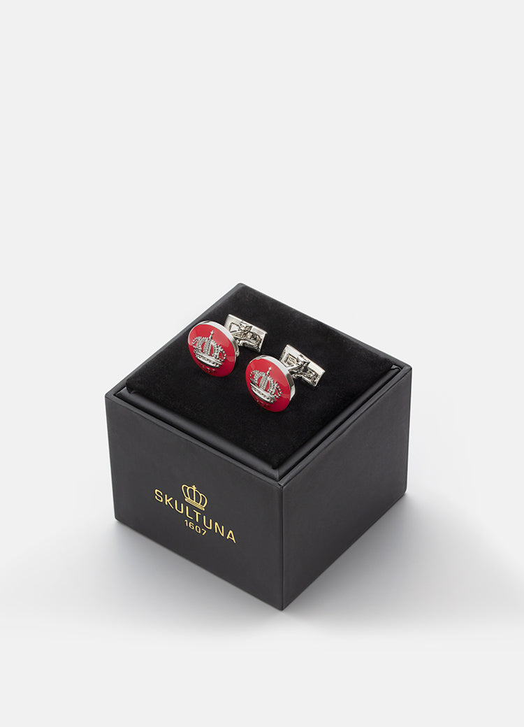 Cufflinks | Skultuna Crown | Silver Plated | Italian Racing Red - STOCKHOLM 