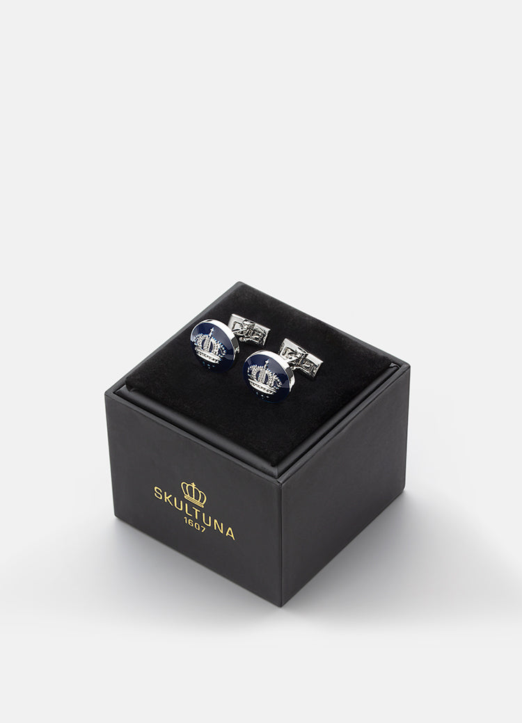 Cufflinks | Skultuna Crown | Silver Plated | Royal Blue - STOCKHOLM 