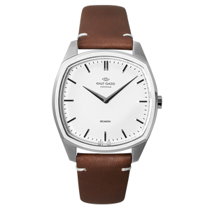 Decagon | Steel | White | Dark Brown Leather - STOCKHOLM 
