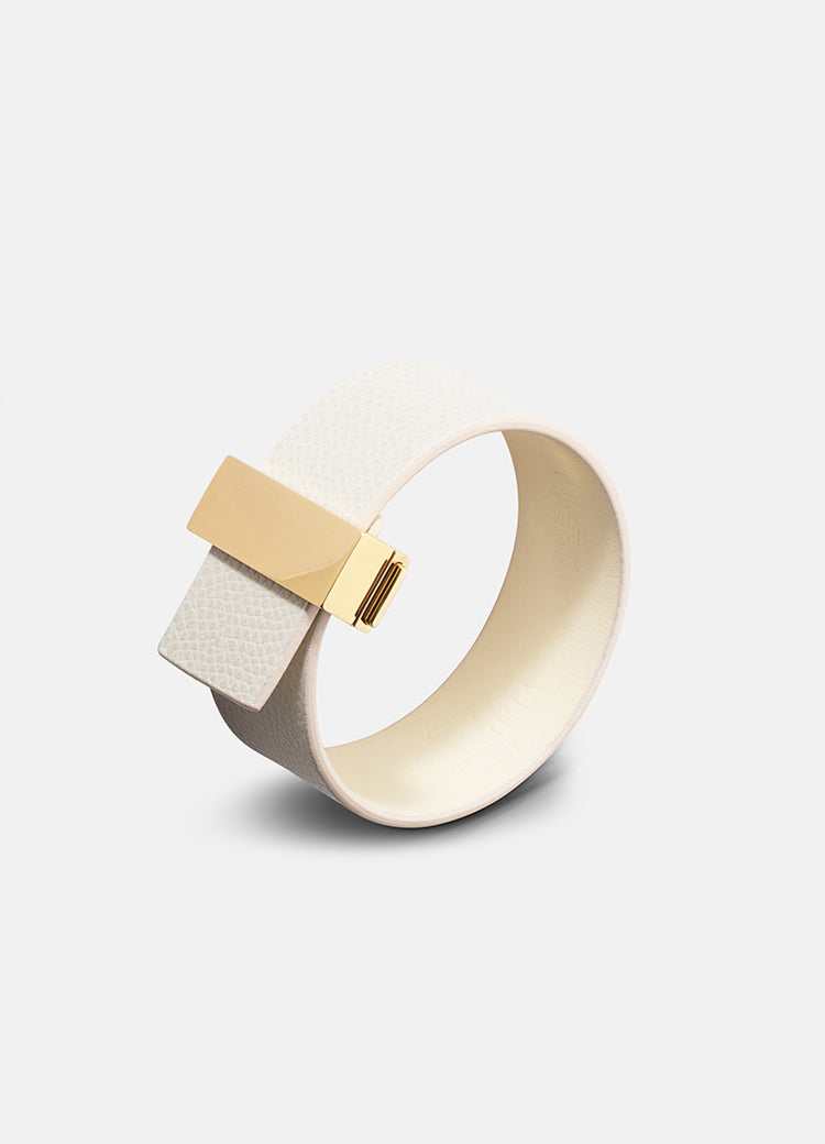 Leather Bracelet | Clasp | Thin Gold | White - STOCKHOLM 