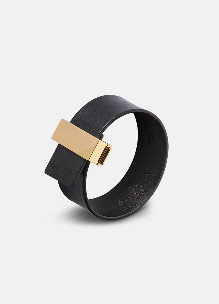 Leather Bracelet | Clasp | Thin Gold | Black - STOCKHOLM 
