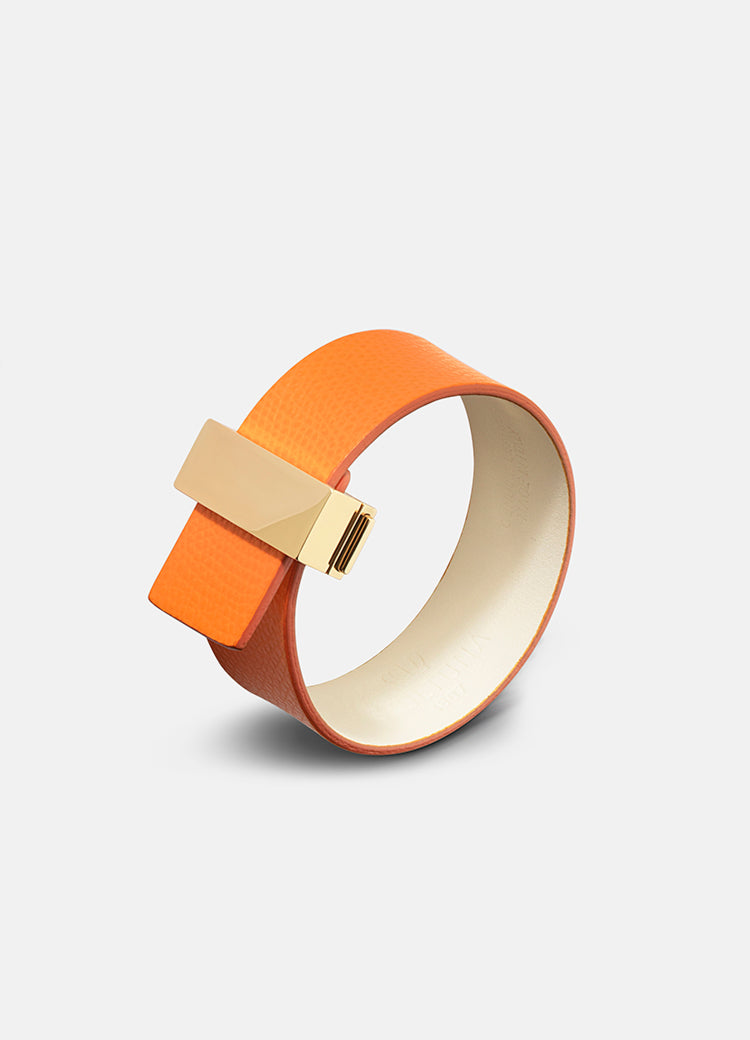 Leather Bracelet | Clasp | Thin Gold | Orange - STOCKHOLM 