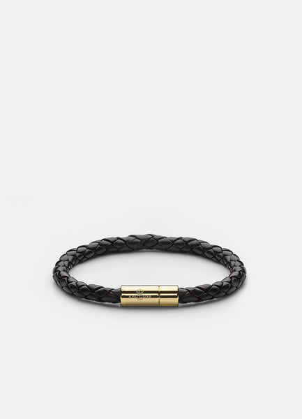 Leather Bracelet | 6mm | Gold | Black - STOCKHOLM 