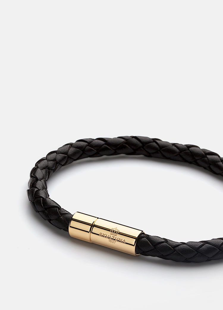 Leather Bracelet | 6mm | Gold | Black - STOCKHOLM 