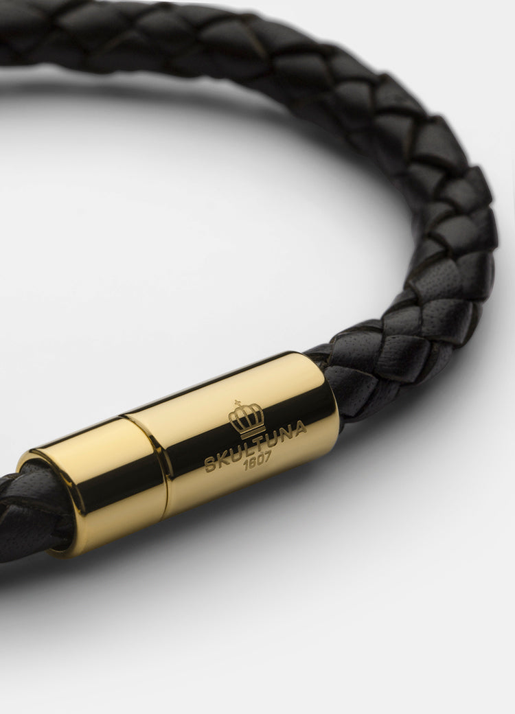 Leather Bracelet | 6mm | Gold | Black - STOCKHOLM 