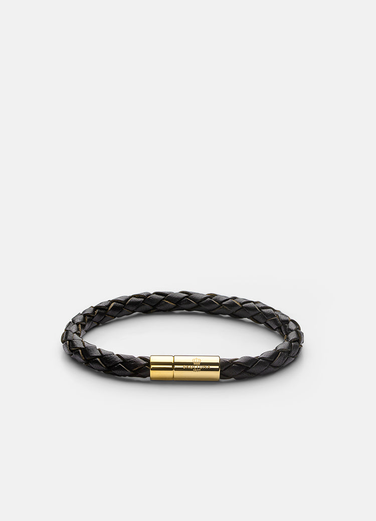 Leather Bracelet | 6mm | Gold | Dark Brown - STOCKHOLM 