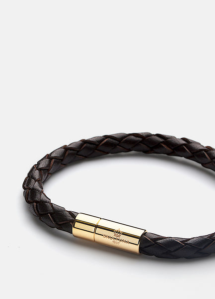 Leather Bracelet | 6mm | Gold | Dark Brown - STOCKHOLM 