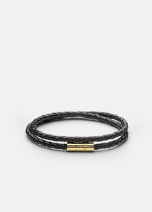 Leather Bracelet | 4mm | Gold | Black - STOCKHOLM 