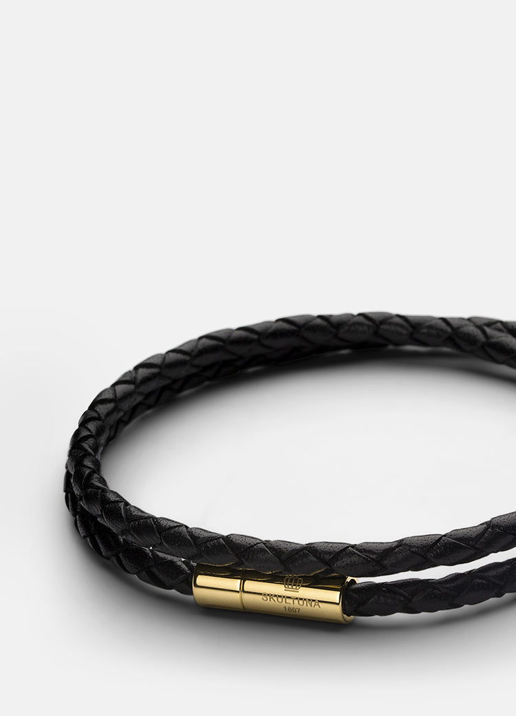 Leather Bracelet | 4mm | Gold | Black - STOCKHOLM 