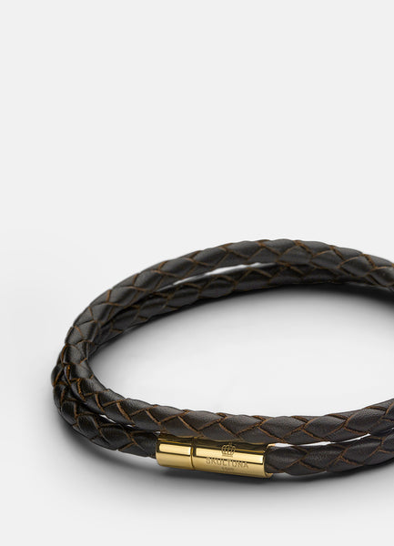 Leather Bracelet | 4mm | Gold | Dark Brown - STOCKHOLM 