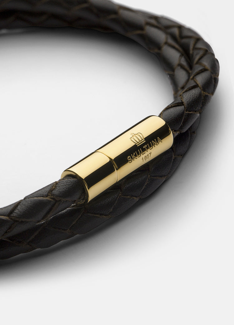 Leather Bracelet | 4mm | Gold | Dark Brown - STOCKHOLM 
