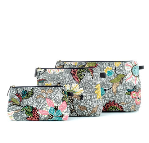 Cosmetic Bag | Linen | Grey Flower - STOCKHOLM 