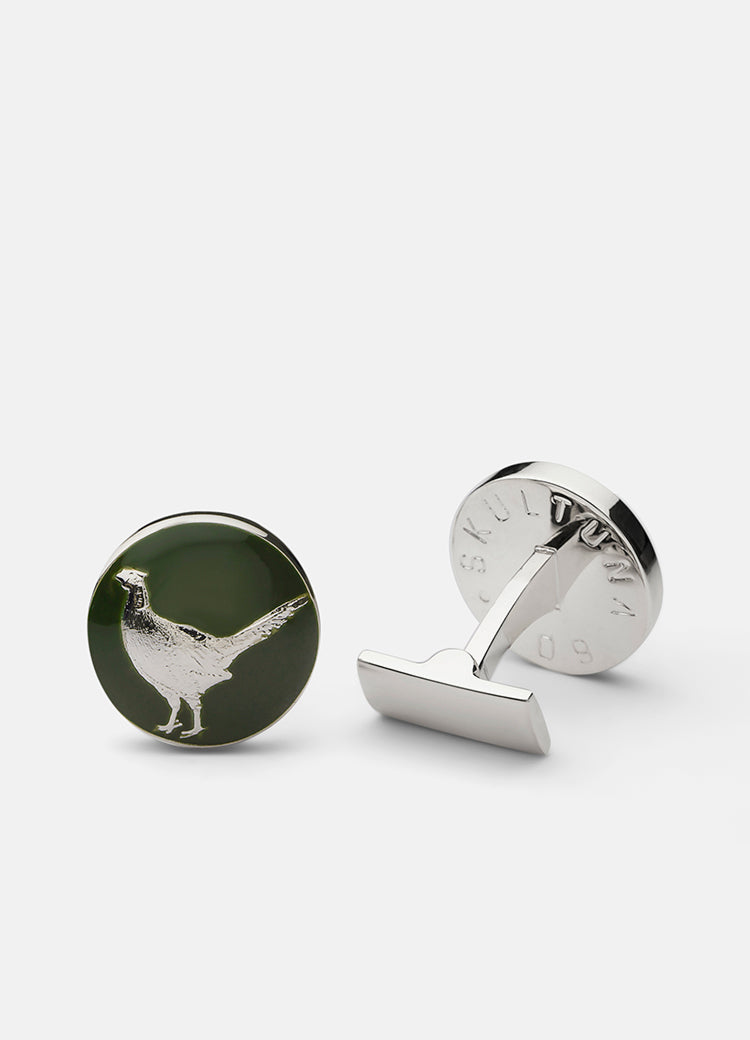 Cufflinks | The Hunter | Silver & Green | The Pheasant - STOCKHOLM 