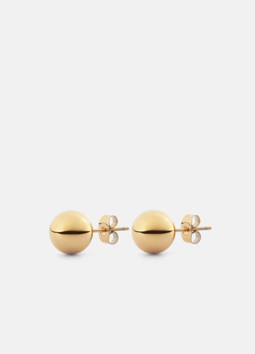 Gold plated ball stud earrings with a sleek minimalist design, perfect for everyday elegance and timeless style.