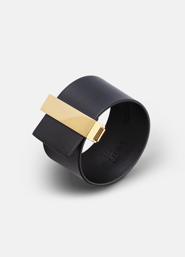 Leather Bracelet | Wide Clasp | Gold | Black