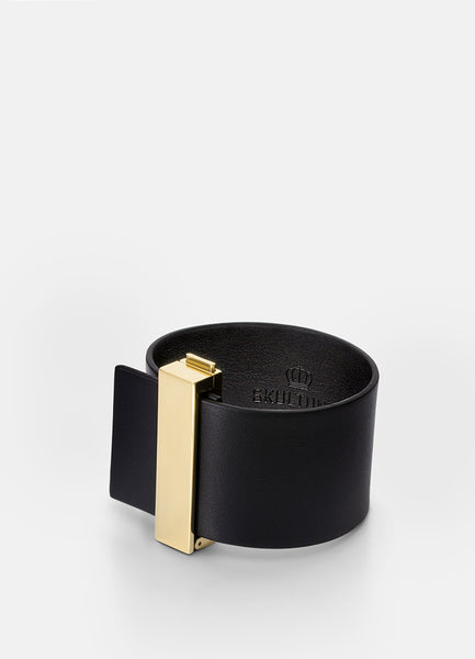 Leather Bracelet | Wide Clasp | Gold | Black